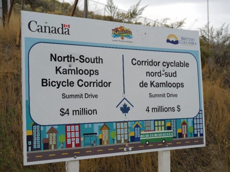 A Government of Canada sign that reads: "North-South Kamloops Bicycle Corridor.