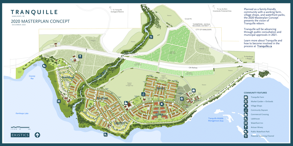 A 2020 master plan of the Tranquille on the Lake development shows the proposed residential developments.