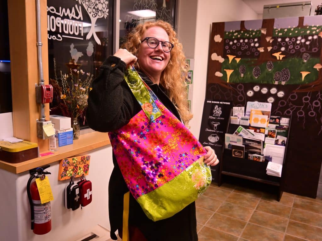 Amanda with her vivid creation