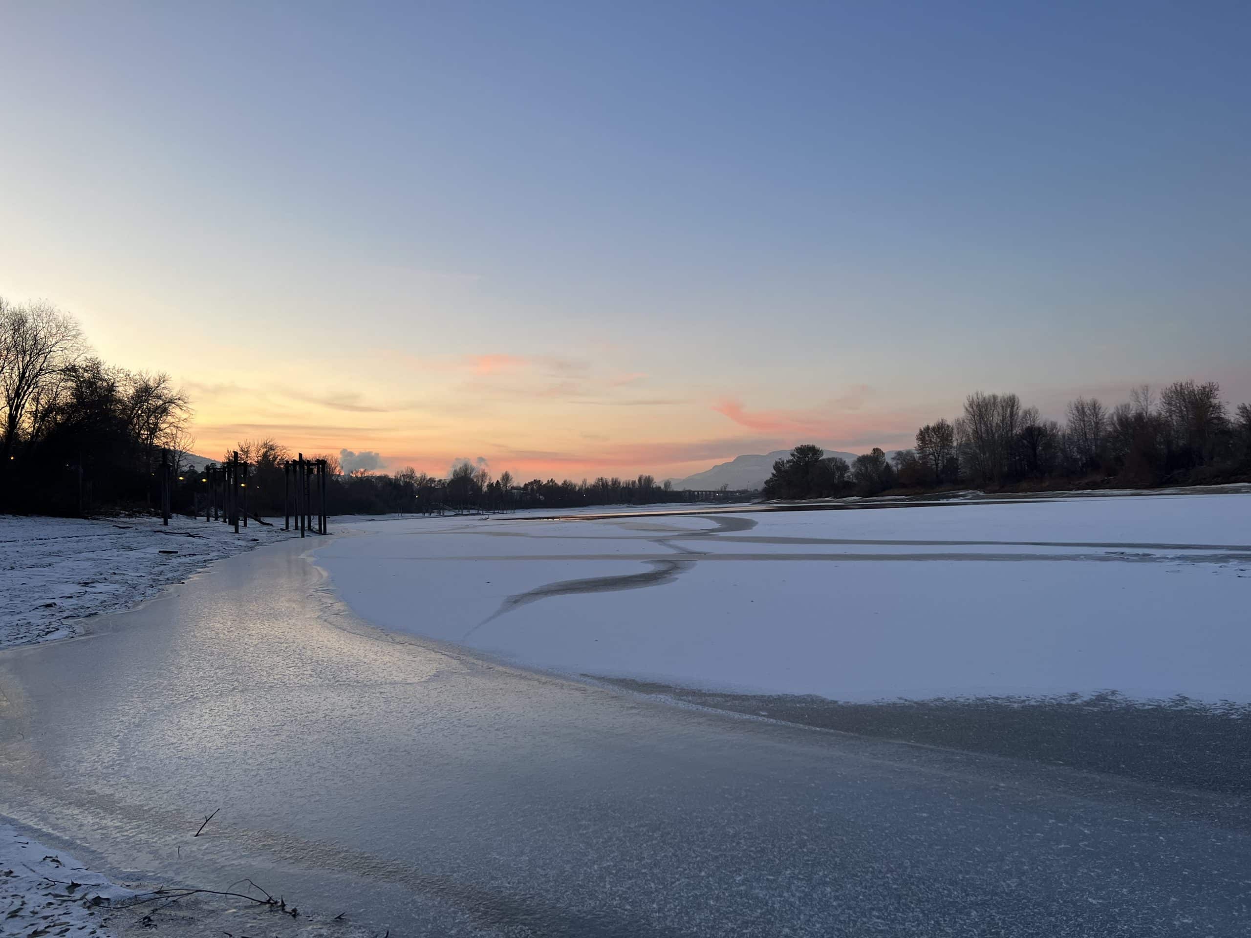 The Thompson River in the winter during sunrise