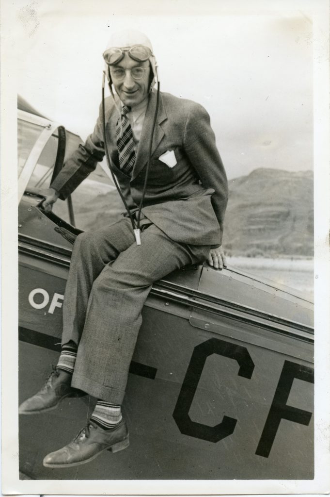 Mayor Scanlan disembarking from a plane during the August 1939 airshow Photo courtesy of Kamloops Museum and Archives (3521)