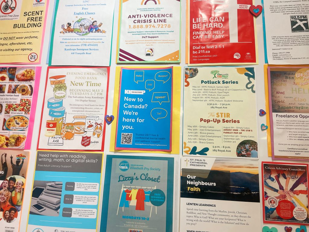 A wall of service posters. are shown on the wall